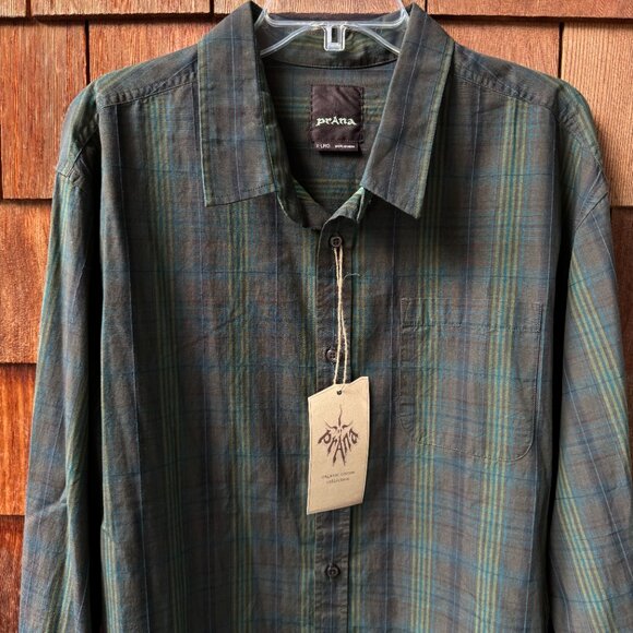 NWT Prana Vintage Striped Cotton Button Front Long Sleeve Shirt in Men's X-Large - Picture 2 of 10